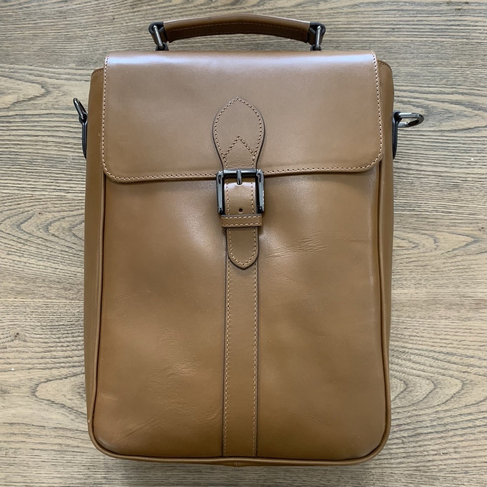 Mark & Graham Leather Double Wine Bottle Carrier Tote Brown Holds 2 Bottles‎
